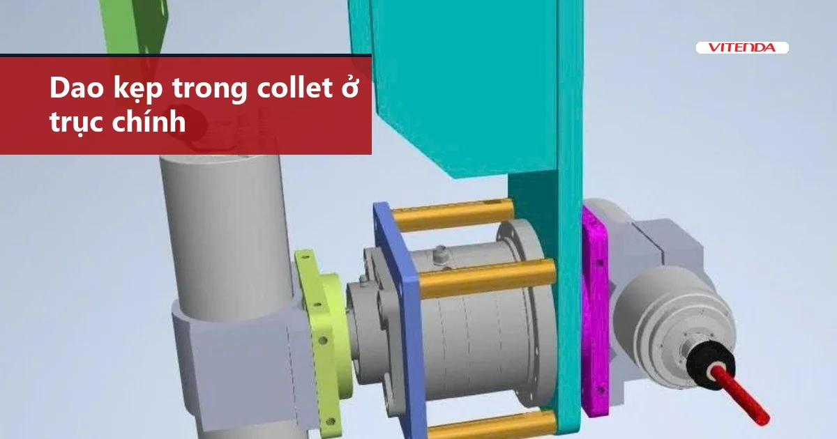 Mô hình 3D trục chính máy CNC điêu khắc với dao gắn trong đầu kẹp collet