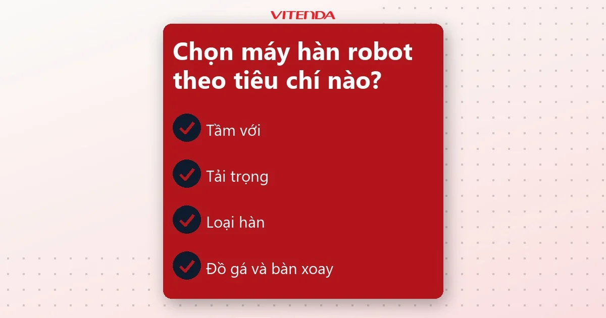 Danh sách bốn tiêu chí chọn máy hàn robot: tầm với, tải trọng, loại hàn, đồ gá và bàn xoay