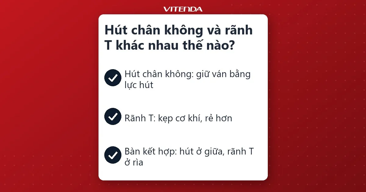 Sơ đồ ba ý so sánh bàn hút chân không, bàn rãnh T và bàn kết hợp của máy CNC 1325